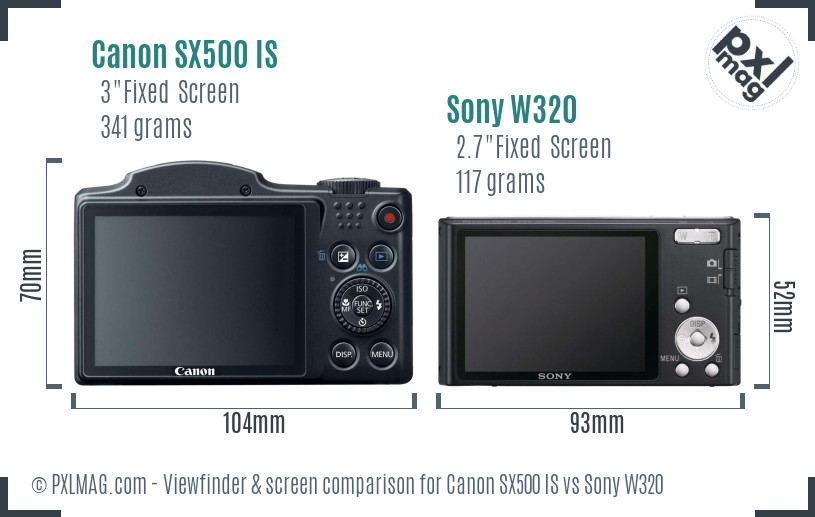 Canon SX500 IS vs Sony W320 Screen and Viewfinder comparison