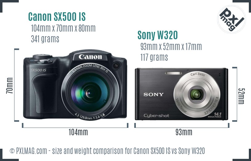 Canon SX500 IS vs Sony W320 size comparison