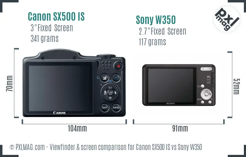 Canon SX500 IS vs Sony W350 Screen and Viewfinder comparison