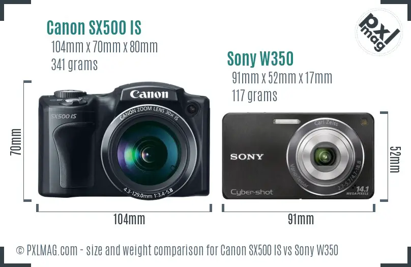 Canon SX500 IS vs Sony W350 size comparison