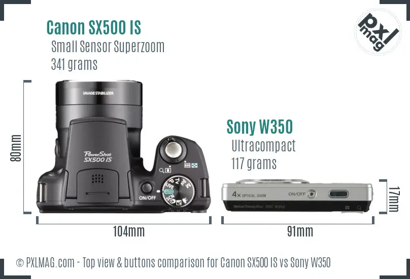 Canon SX500 IS vs Sony W350 top view buttons comparison
