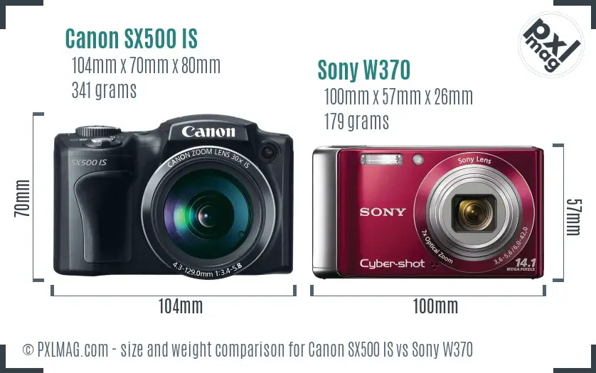 Canon SX500 IS vs Sony W370 size comparison