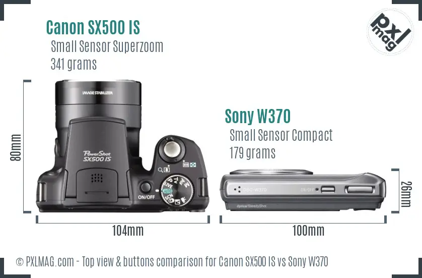 Canon SX500 IS vs Sony W370 top view buttons comparison