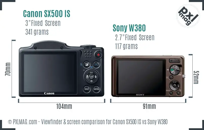 Canon SX500 IS vs Sony W380 Screen and Viewfinder comparison Canon SX500 IS vs Sony W380 Screen and Viewfinder comparison