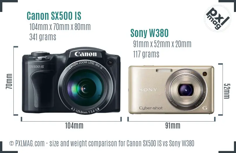 Canon SX500 IS vs Sony W380 size comparison Canon SX500 IS vs Sony W380 size comparison