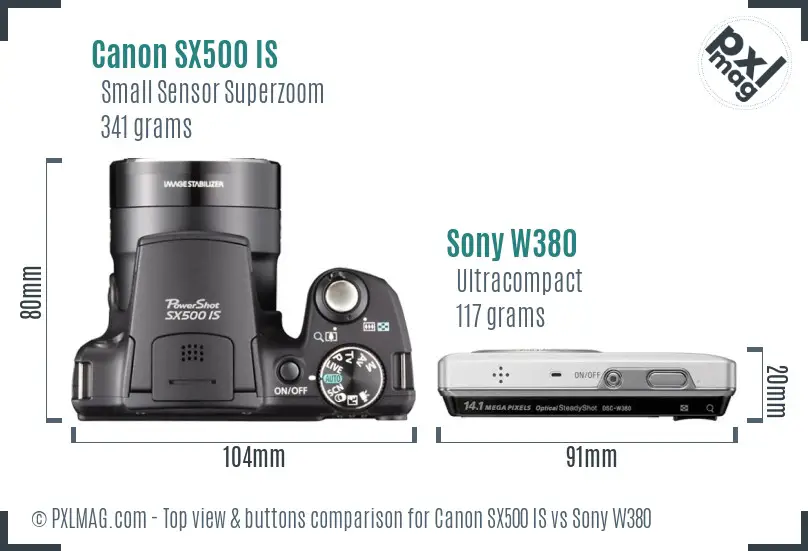 Canon SX500 IS vs Sony W380 top view buttons comparison Canon SX500 IS vs Sony W380 top view buttons comparison