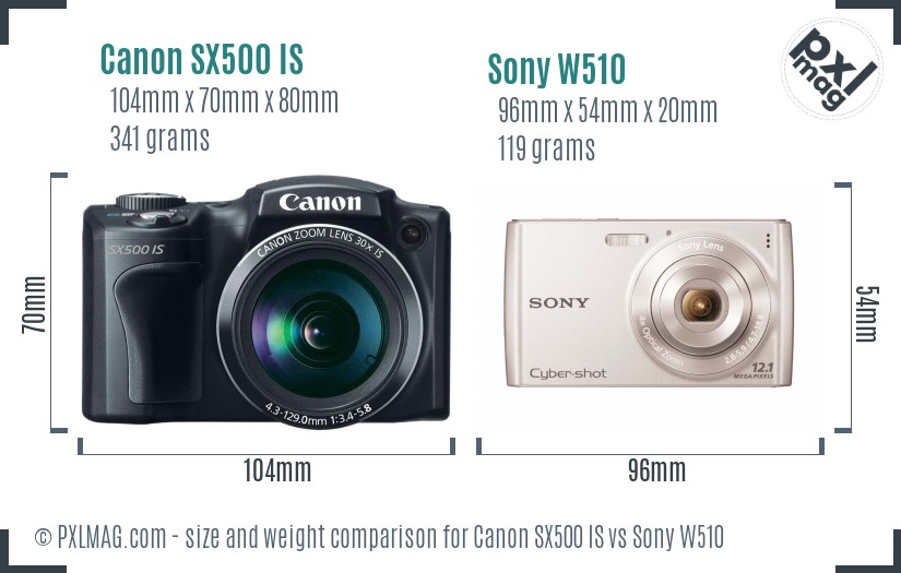 Canon SX500 IS vs Sony W510 size comparison