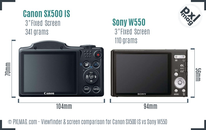Canon SX500 IS vs Sony W550 Screen and Viewfinder comparison