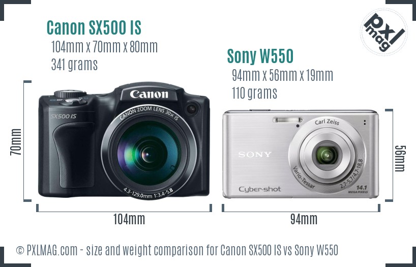 Canon SX500 IS vs Sony W550 size comparison