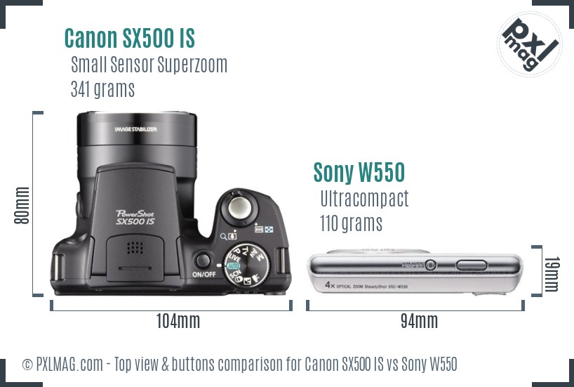 Canon SX500 IS vs Sony W550 top view buttons comparison