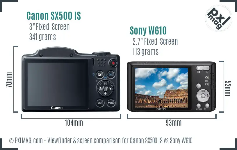 Canon SX500 IS vs Sony W610 Screen and Viewfinder comparison