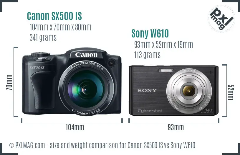 Canon SX500 IS vs Sony W610 size comparison