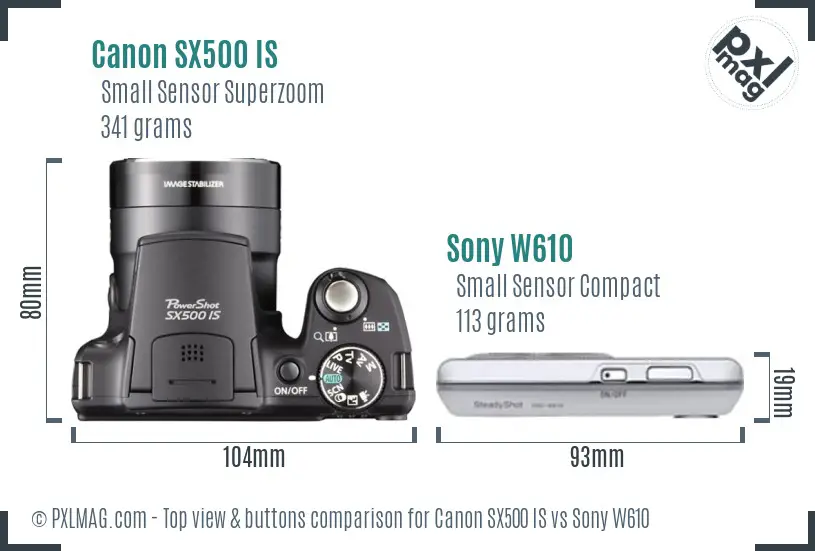 Canon SX500 IS vs Sony W610 top view buttons comparison