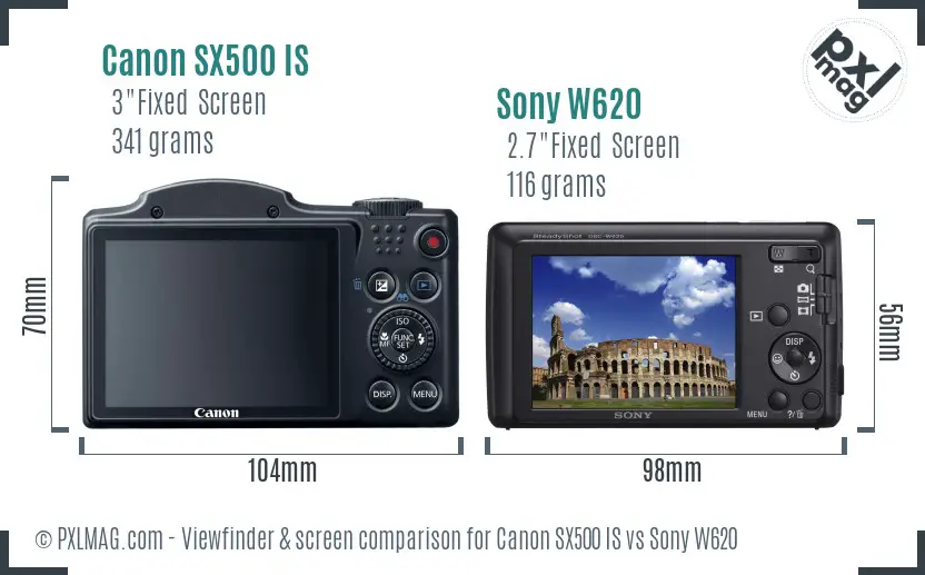 Canon SX500 IS vs Sony W620 Screen and Viewfinder comparison Canon SX500 IS vs Sony W620 Screen and Viewfinder comparison
