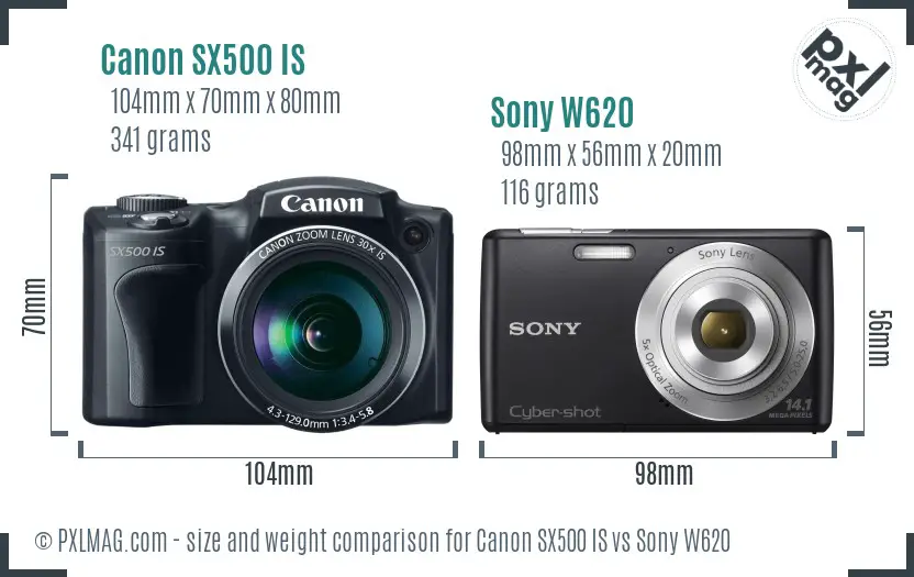 Canon SX500 IS vs Sony W620 size comparison Canon SX500 IS vs Sony W620 size comparison