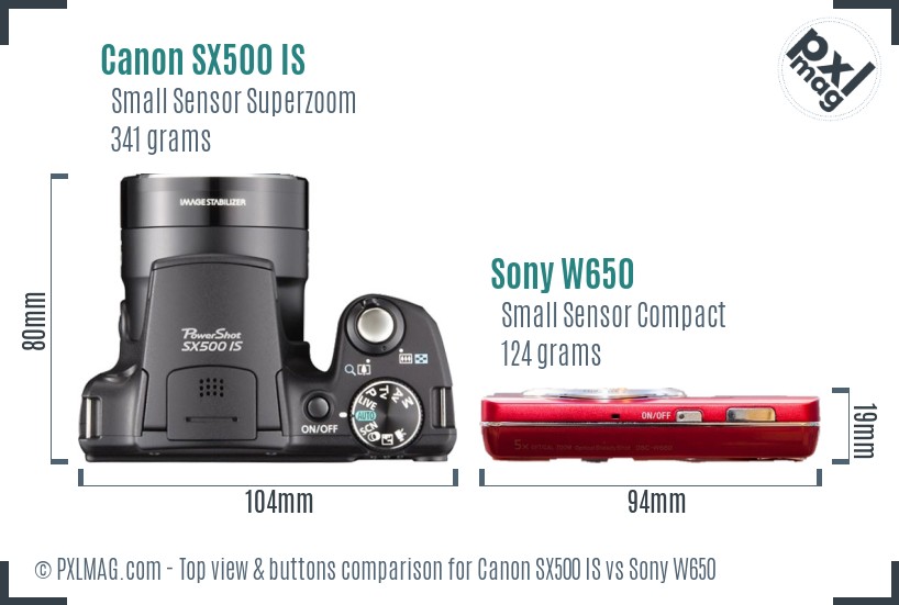 Canon SX500 IS vs Sony W650 top view buttons comparison