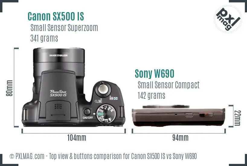 Canon SX500 IS vs Sony W690 top view buttons comparison