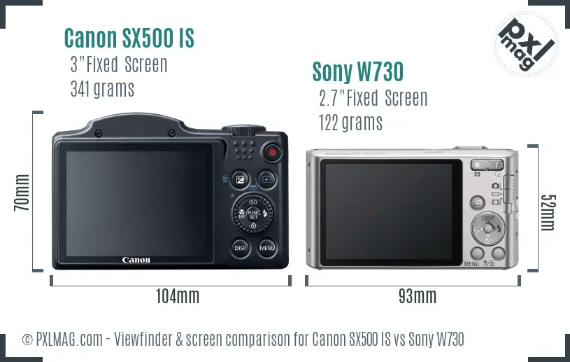 Canon SX500 IS vs Sony W730 Screen and Viewfinder comparison