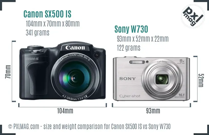 Canon SX500 IS vs Sony W730 size comparison