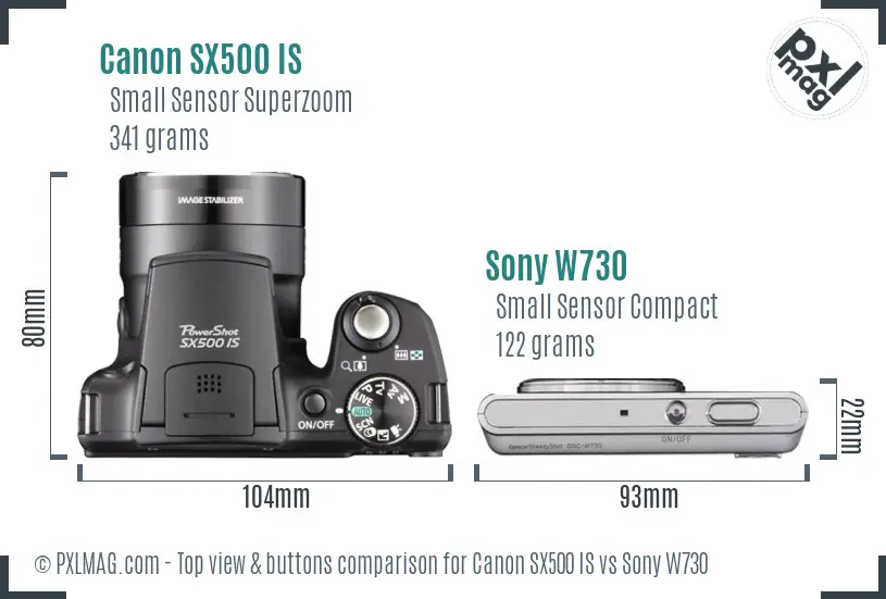 Canon SX500 IS vs Sony W730 top view buttons comparison