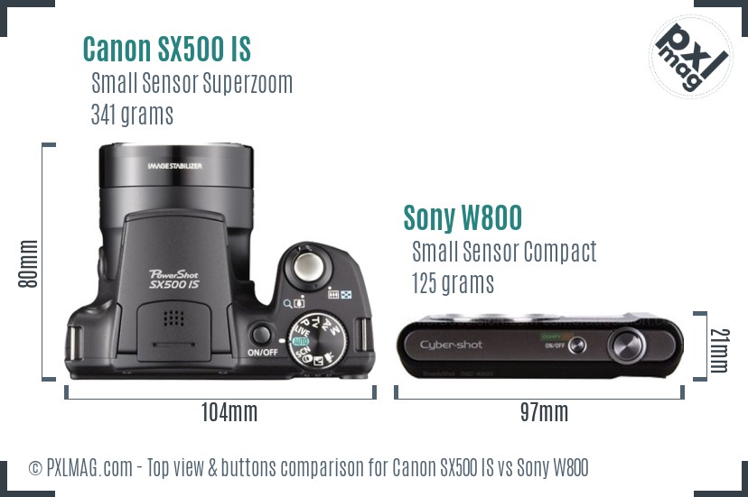 Canon SX500 IS vs Sony W800 top view buttons comparison