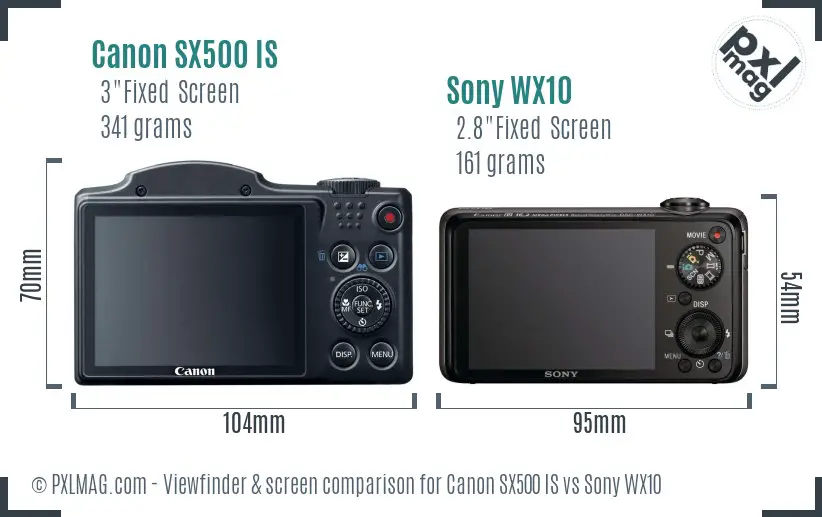 Canon SX500 IS vs Sony WX10 Screen and Viewfinder comparison