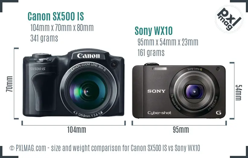 Canon SX500 IS vs Sony WX10 size comparison