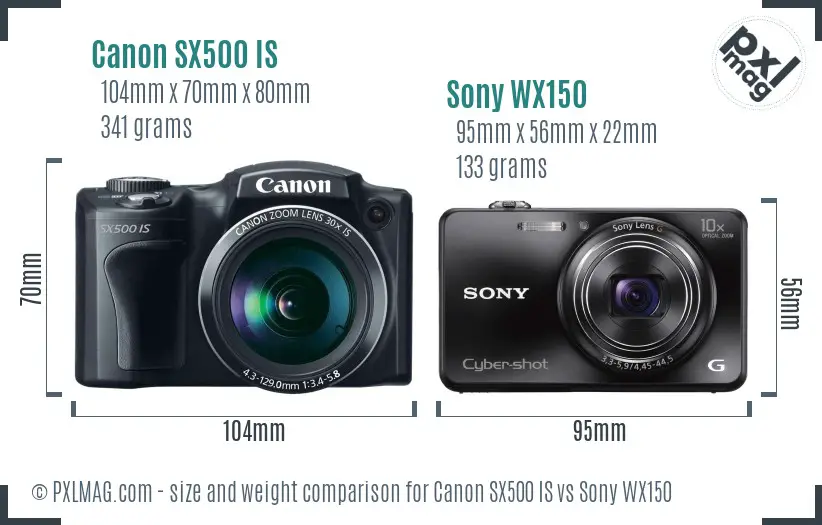 Canon SX500 IS vs Sony WX150 size comparison Canon SX500 IS vs Sony WX150 size comparison