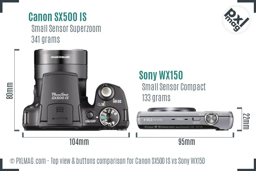 Canon SX500 IS vs Sony WX150 top view buttons comparison Canon SX500 IS vs Sony WX150 top view buttons comparison