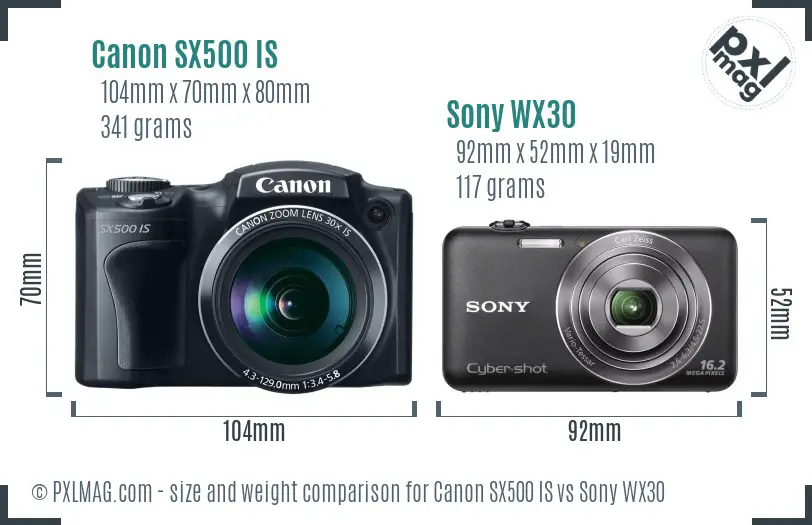 Canon SX500 IS vs Sony WX30 size comparison