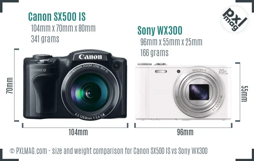 Canon SX500 IS vs Sony WX300 size comparison