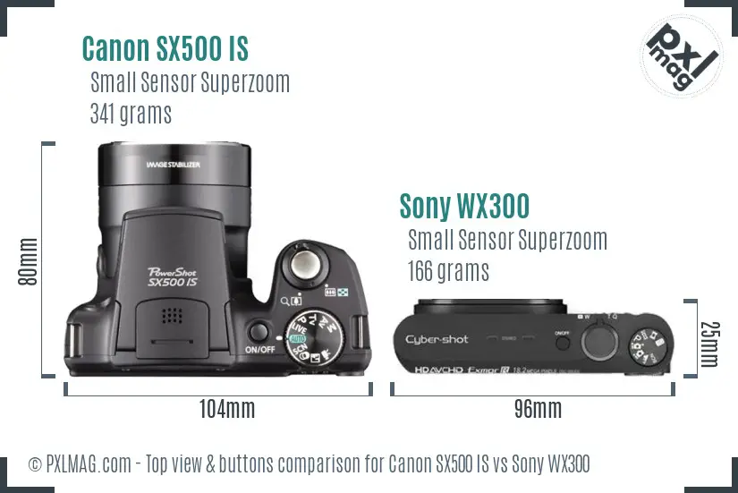 Canon SX500 IS vs Sony WX300 top view buttons comparison