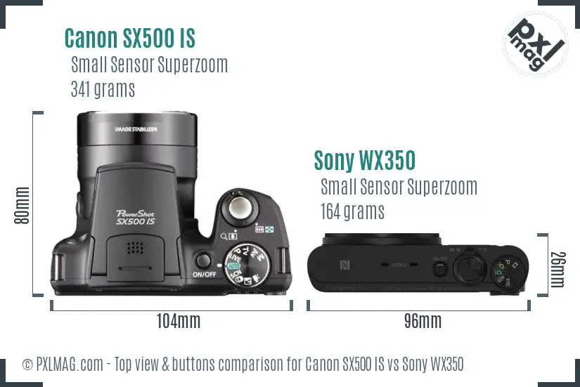 Canon SX500 IS vs Sony WX350 top view buttons comparison