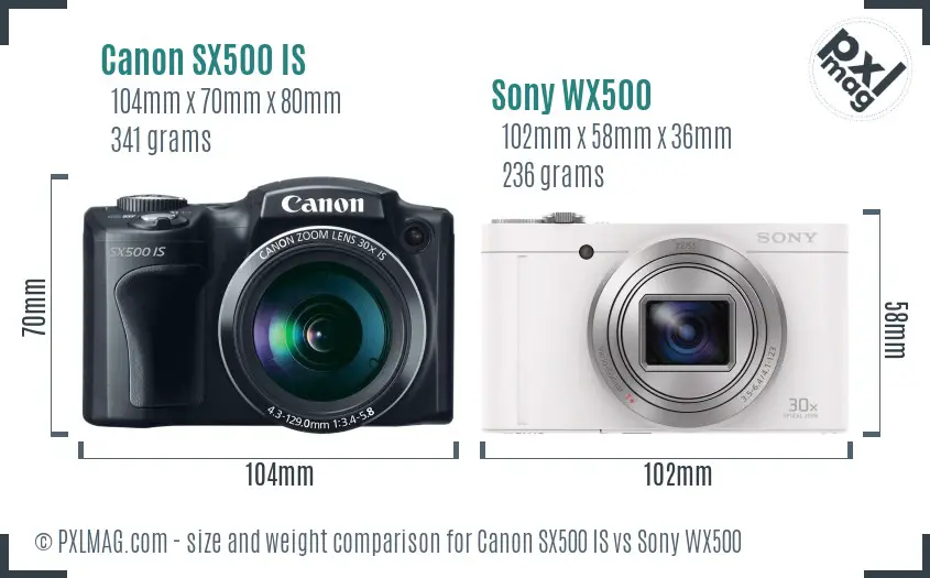 Canon SX500 IS vs Sony WX500 size comparison