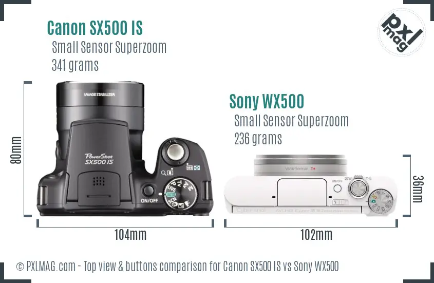 Canon SX500 IS vs Sony WX500 top view buttons comparison
