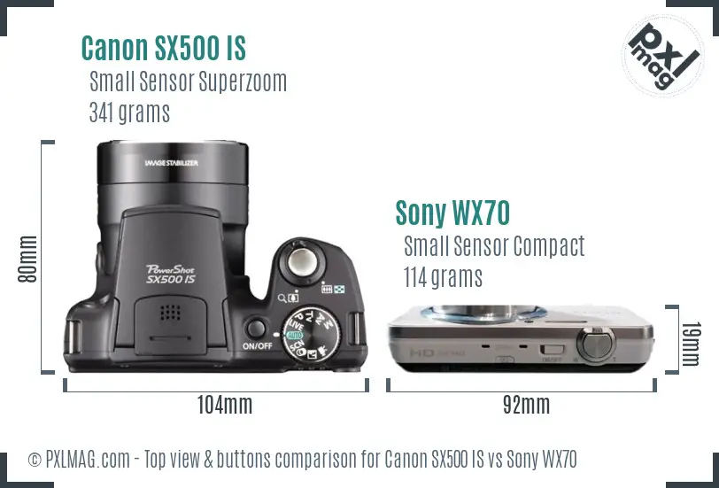 Canon SX500 IS vs Sony WX70 top view buttons comparison Canon SX500 IS vs Sony WX70 top view buttons comparison