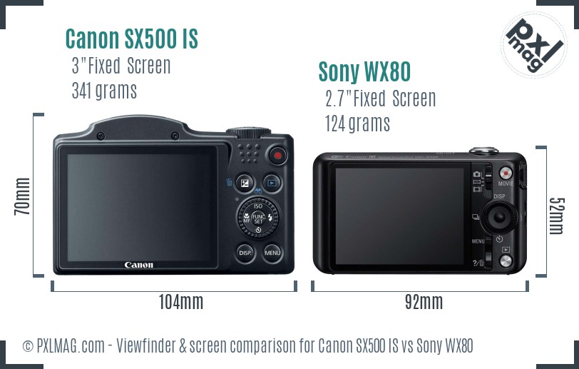 Canon SX500 IS vs Sony WX80 Screen and Viewfinder comparison