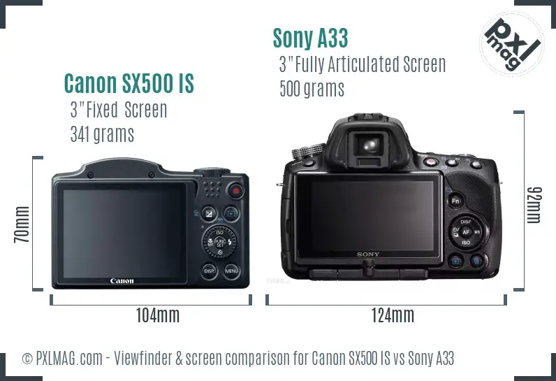 Canon SX500 IS vs Sony A33 Screen and Viewfinder comparison Canon SX500 IS vs Sony A33 Screen and Viewfinder comparison