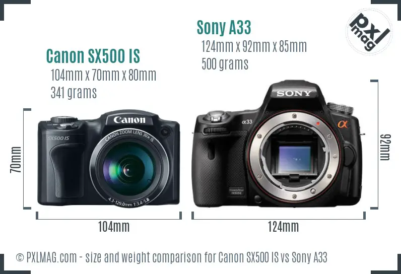 Canon SX500 IS vs Sony A33 size comparison Canon SX500 IS vs Sony A33 size comparison