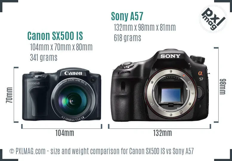 Canon SX500 IS vs Sony A57 size comparison