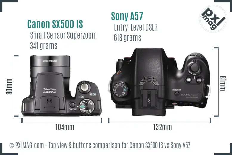 Canon SX500 IS vs Sony A57 top view buttons comparison