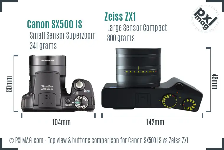 Canon SX500 IS vs Zeiss ZX1 top view buttons comparison