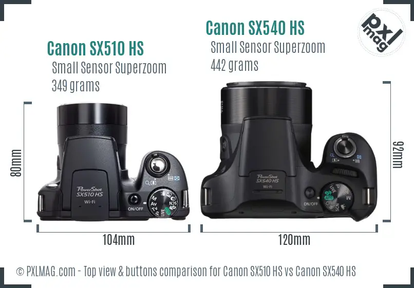 Canon SX510 HS vs Canon SX540 HS top view buttons comparison