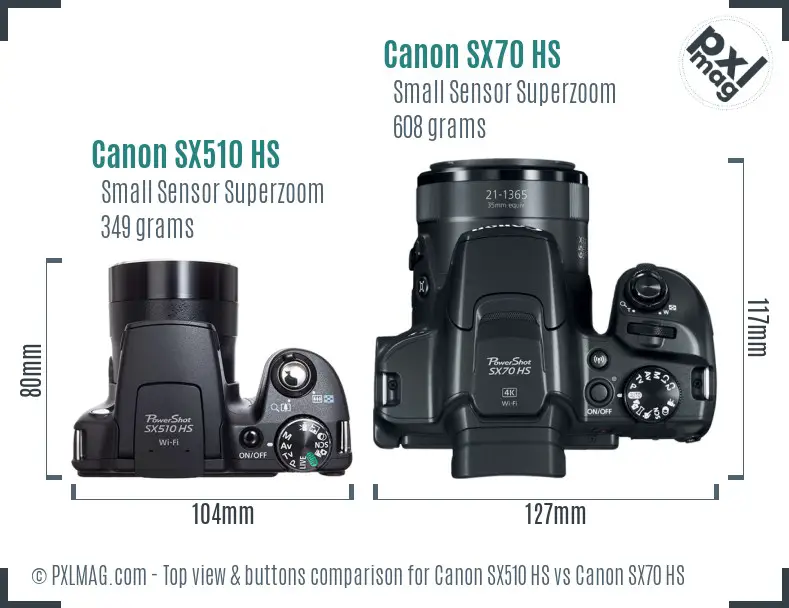 Canon SX510 HS vs Canon SX70 HS top view buttons comparison