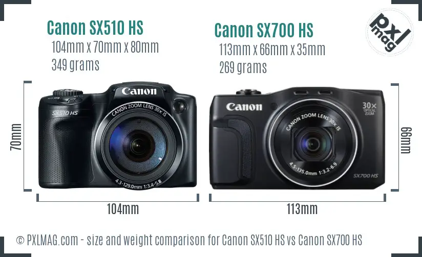 Canon SX510 HS vs Canon SX700 HS size comparison