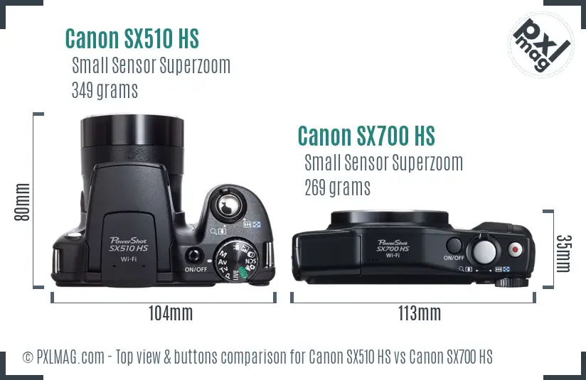 Canon SX510 HS vs Canon SX700 HS top view buttons comparison