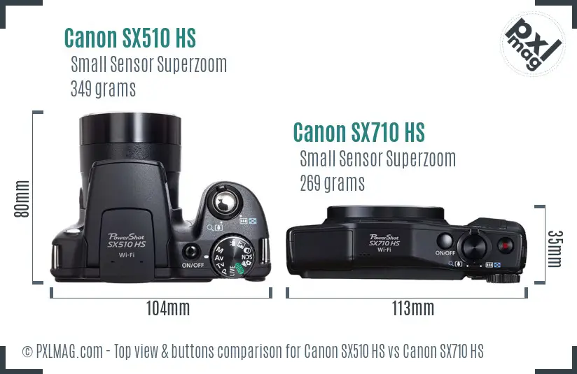 Canon SX510 HS vs Canon SX710 HS top view buttons comparison