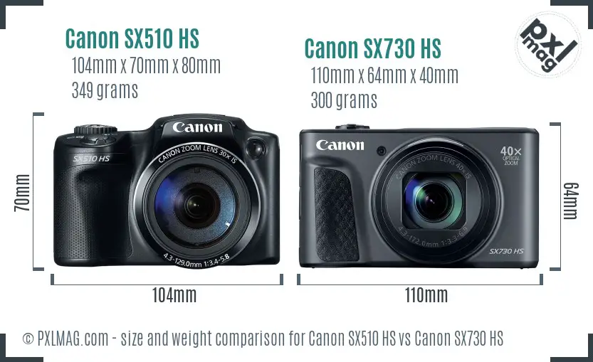 Canon SX510 HS vs Canon SX730 HS size comparison