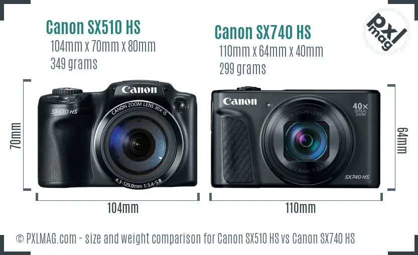Canon SX510 HS vs Canon SX740 HS size comparison