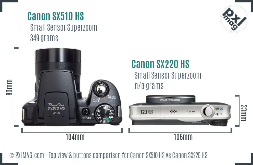 Canon SX510 HS vs Canon SX220 HS top view buttons comparison